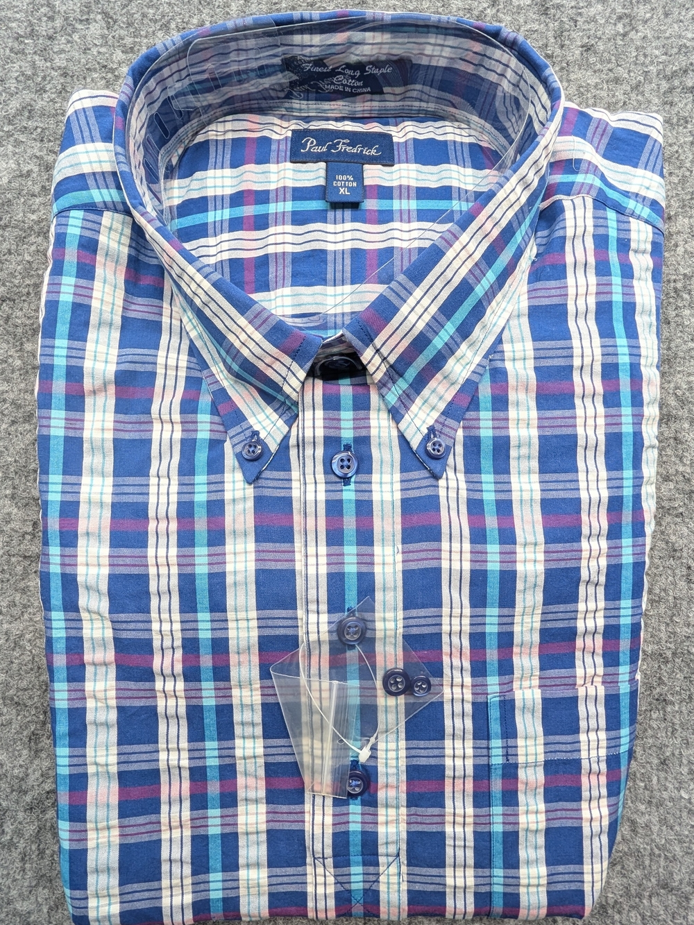Paul Fredrick Blue Striped Dress Shirt Men's XL NWOT